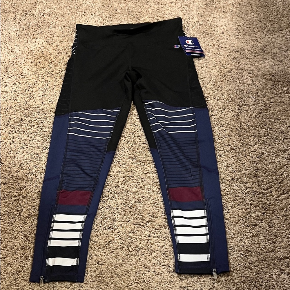 Champion Women's Striped Leggings black, Blue, and White NWT. Small